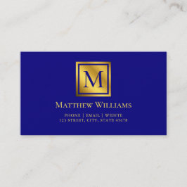 Tarjeta De Visita Monograma Profesional Azul Marino y Dorado