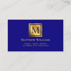 Tarjeta De Visita Monograma Profesional Azul Marino y Dorado