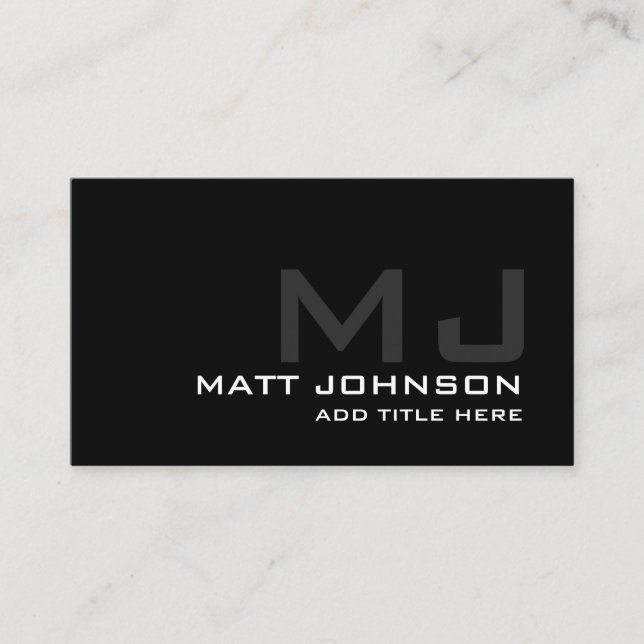 Tarjeta De Visita Monograma Profesional Black White Business Card (Anverso)