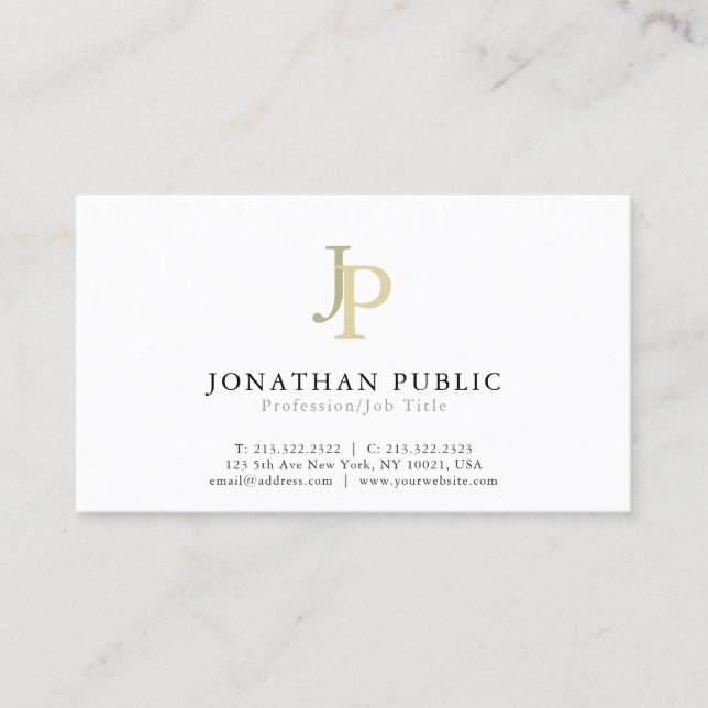 Tarjeta De Visita Monograma profesional blanco elegante moderno (Anverso)