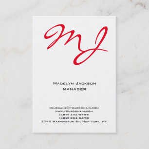 Tarjeta De Visita Monograma profesional blanco y rojo moderno