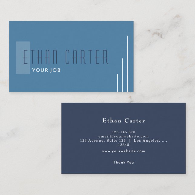 Tarjeta De Visita Monograma profesional Blue Elegant (Anverso / Reverso)