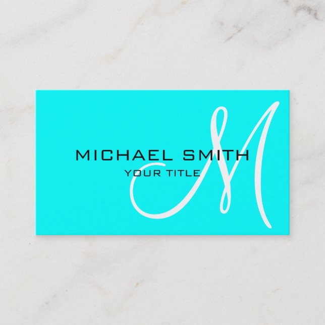 Tarjeta De Visita Monograma profesional de Aqua minimalista (Anverso)