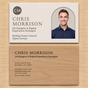 Tarjeta De Visita Monograma Profesional de Foto de Madera Neutra 