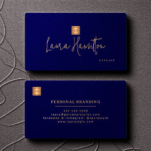 Tarjeta De Visita Monograma profesional elegante azul marino dorado