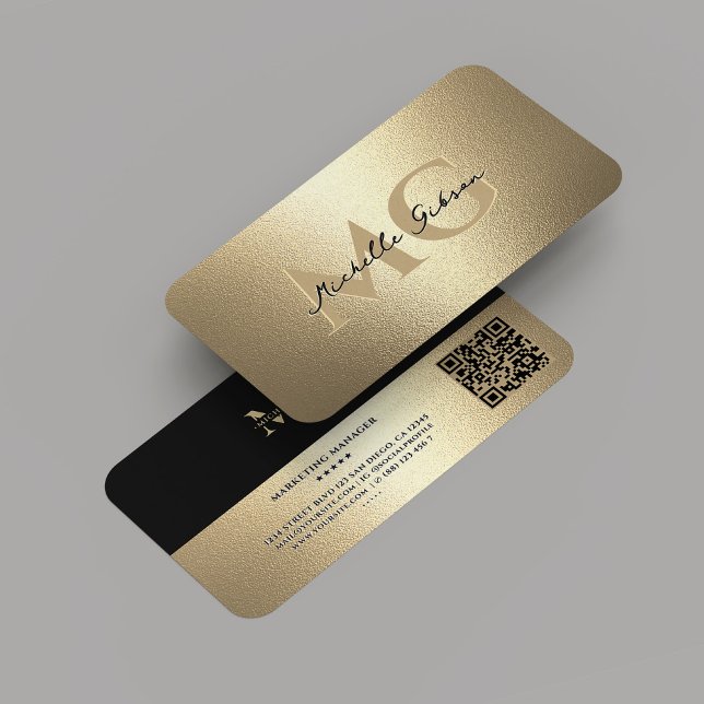 Tarjeta De Visita Monograma Profesional Elegante Faux Gold Moderno (Monogram Professional Elegant Black Gold Modern Business Card
)