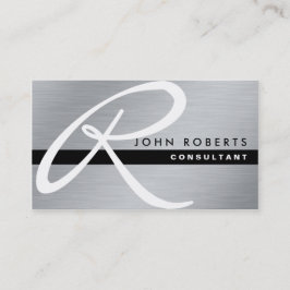 Tarjeta De Visita Monograma Profesional Elegante Moderno Plata Metal