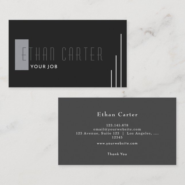 Tarjeta De Visita Monograma profesional elegante negro (Anverso / Reverso)