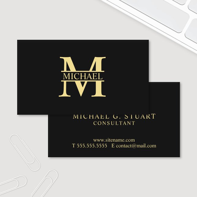 Tarjeta De Visita Monograma profesional elegante negro y oro (Subido por el creador)
