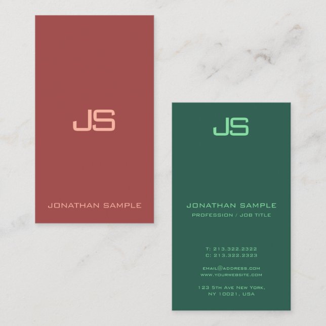 Tarjeta De Visita Monograma profesional elegante vertical moderno (Anverso / Reverso)