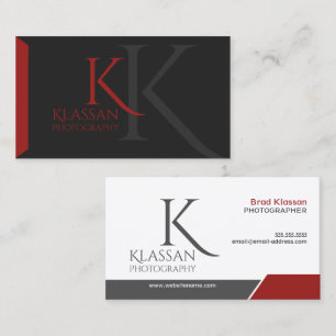 Tarjeta De Visita Monograma profesional gris oscuro y rojo