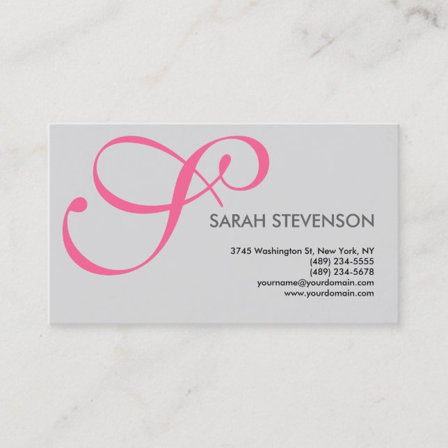 Tarjeta De Visita Monograma profesional Gris Pink (Anverso)