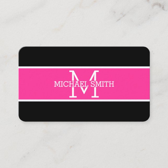 Tarjeta De Visita Monograma Profesional Hot Pink Moderno (Anverso)