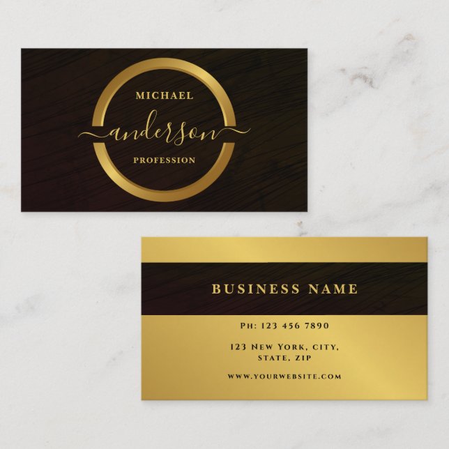 Tarjeta De Visita Monograma Profesional Luxe Gold Circle Logotipo Ma (Anverso / Reverso)