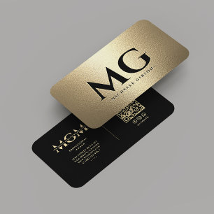 Tarjeta De Visita Monograma Profesional Marketing Black Faux Gold
