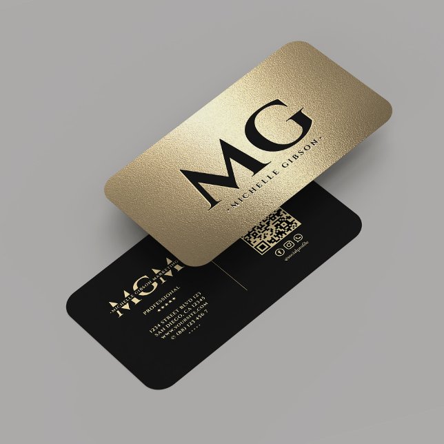 Tarjeta De Visita Monograma Profesional Marketing Black Gold Moderno (Elegant Monogram Professional Marketing Black Gold Modern Business Card
)