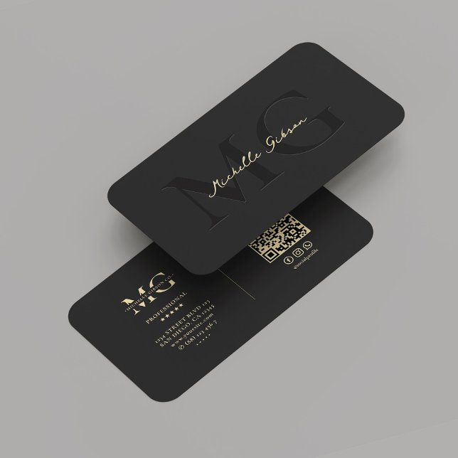 Tarjeta De Visita Monograma Profesional Marketing Moderno Negro (Monogram Professional Marketing Elegant Modern Black Gold Business Card
)