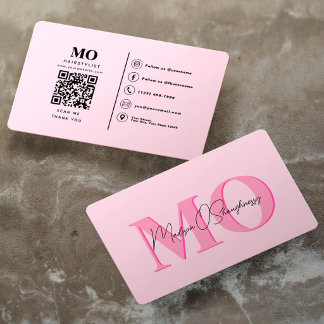 Tarjeta De Visita Monograma Profesional Minimalista Moderno Rosa QR