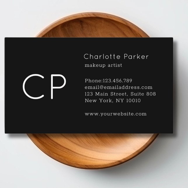 Tarjeta De Visita Monograma profesional mínimo negro moderno (Minimal Professional Monogram Modern Black Business Card)