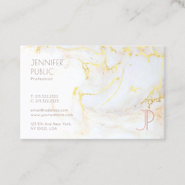 Tarjeta De Visita Monograma profesional moderno de mármol dorado ele (Anverso)