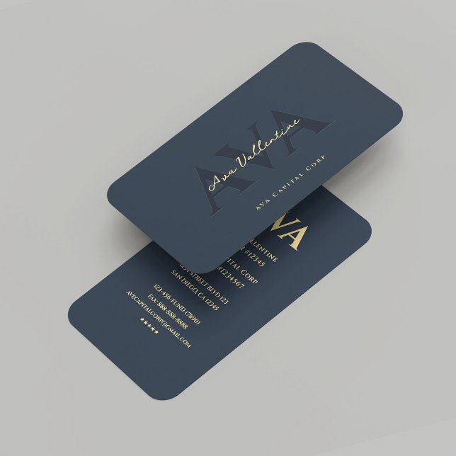 Tarjeta De Visita Monograma profesional moderno de oro azul oscuro (Modern Professional Dark Blue Gold Monogram Business Card
)