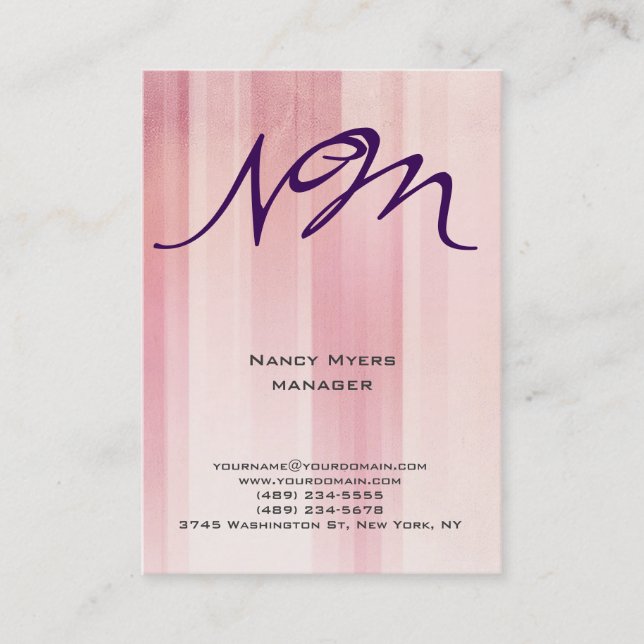 Tarjeta De Visita Monograma profesional moderno de patrón rosa único (Anverso)