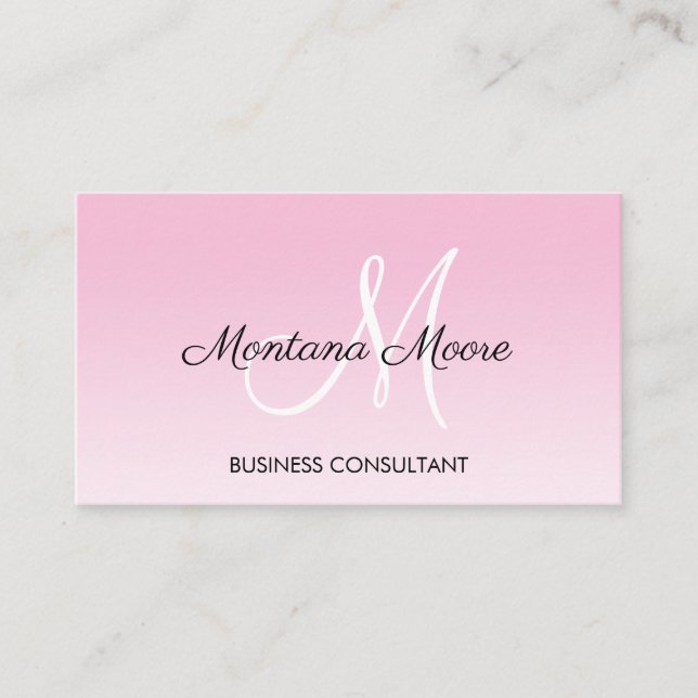 Tarjeta De Visita Monograma Profesional Moderno Elegante Blanco Rosa (Anverso)