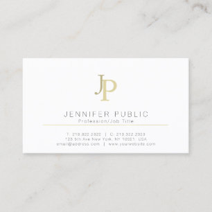 Tarjeta De Visita Monograma profesional moderno elegante de oro blan