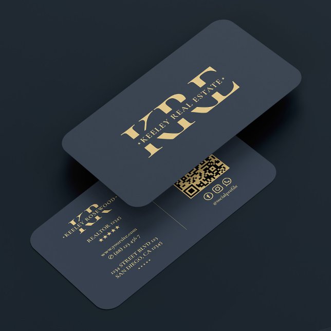 Tarjeta De Visita Monograma profesional moderno gris oscuro (Modern Professional Dark Blue Grey Monogram Business Card
)