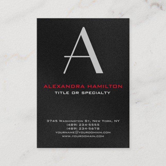 Tarjeta De Visita Monograma profesional moderno gris plano vertical (Anverso)