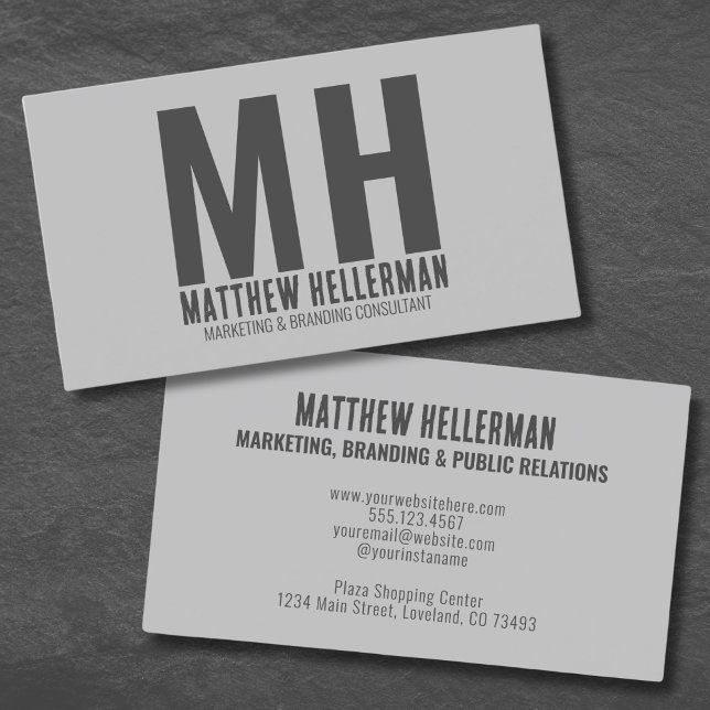 Tarjeta De Visita Monograma profesional moderno Minimalista (Simple Minimal Gray Modern Monogram Business Card)