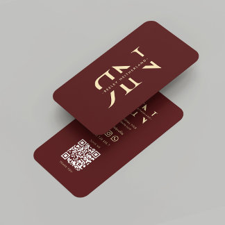 Tarjeta De Visita Monograma Profesional Moderno Rojo Granate Dorado
