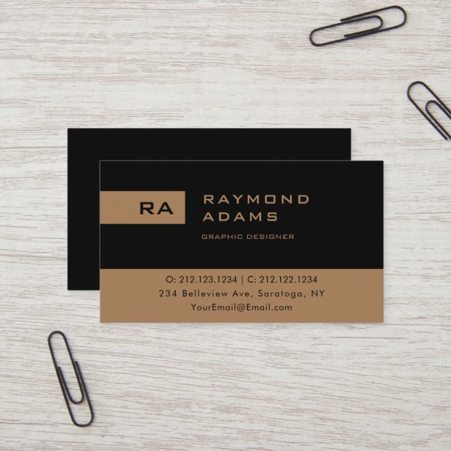 Tarjeta De Visita Monograma profesional negro y marrón (Anverso/Reverso In Situ)