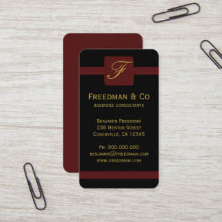 Tarjeta De Visita Monograma profesional negro y rojo oscuro personal
