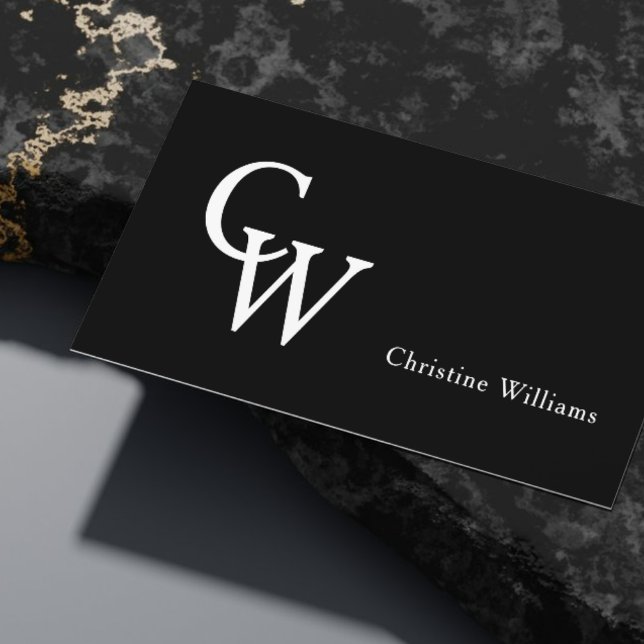 Tarjeta De Visita Monograma profesional simple elegante blanco negro (Black & White Monogram Business Card)