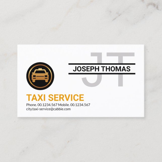 Tarjeta De Visita Monograma profesional simple Taxi amarillo (Anverso)