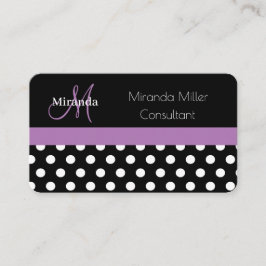 Tarjeta De Visita Monograma púrpura Punto de Polka Blanco Negro