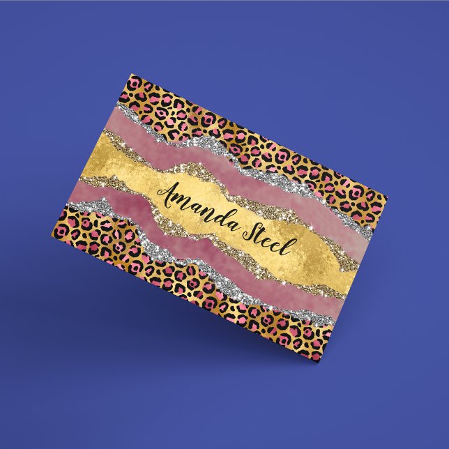 Tarjeta De Visita Monograma purpurinoso de impresión de animales ros (Subido por el creador)