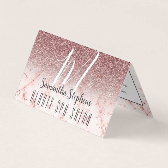 Tarjeta De Visita Monograma Purpurinoso Pinky Girly Profesional (Anverso)