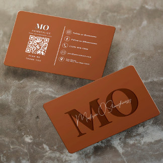Tarjeta De Visita Monograma QR de Terracota Minimalista Moderna