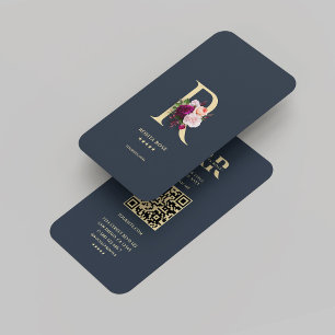 Tarjeta De Visita Monograma R Dark Blue Gold Profesional