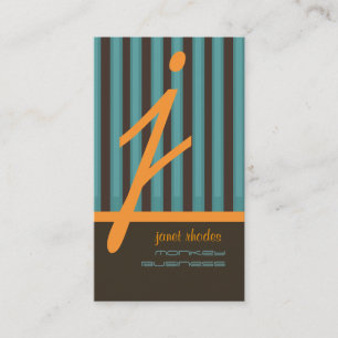 Tarjeta De Visita Monograma rayas naranja/teal/chocolate