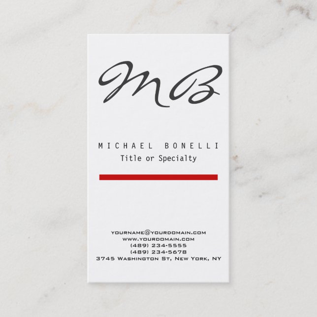 Tarjeta De Visita Monograma Red Black White Vertical Business Card (Anverso)