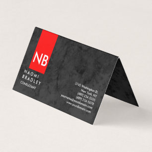 Tarjeta De Visita Monograma Red Gray Pattern Moderno Consultor