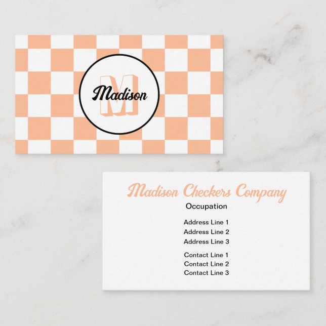 Tarjeta De Visita Monograma retro blanco de melocotón cuadrado (Anverso / Reverso)