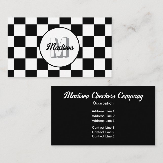 Tarjeta De Visita Monograma retro negro y blanco (Anverso / Reverso)