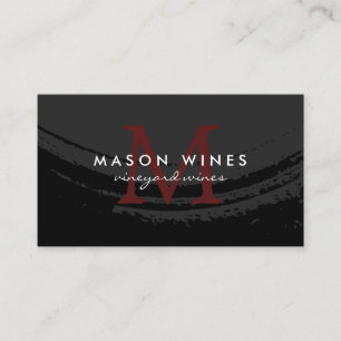 Tarjeta De Visita Monograma Rojo Artista Cepillado Vino Rojo Vidrio