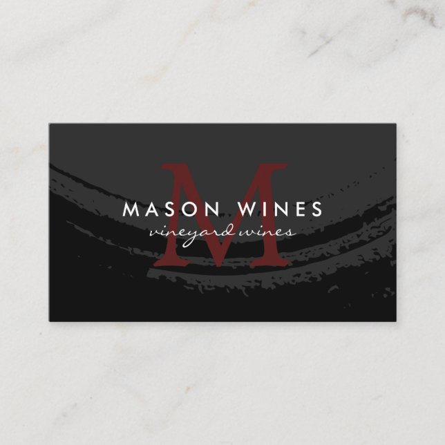 Tarjeta De Visita Monograma Rojo Artista Cepillado Vino Rojo Vidrio  (Anverso)