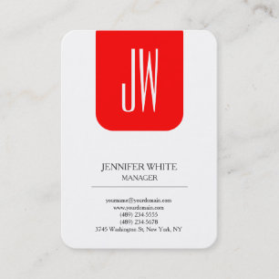 Tarjeta De Visita Monograma rojo blanco llano de moda del estilo