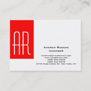 Tarjeta De Visita Monograma rojo blanco moderno rechoncho llano de